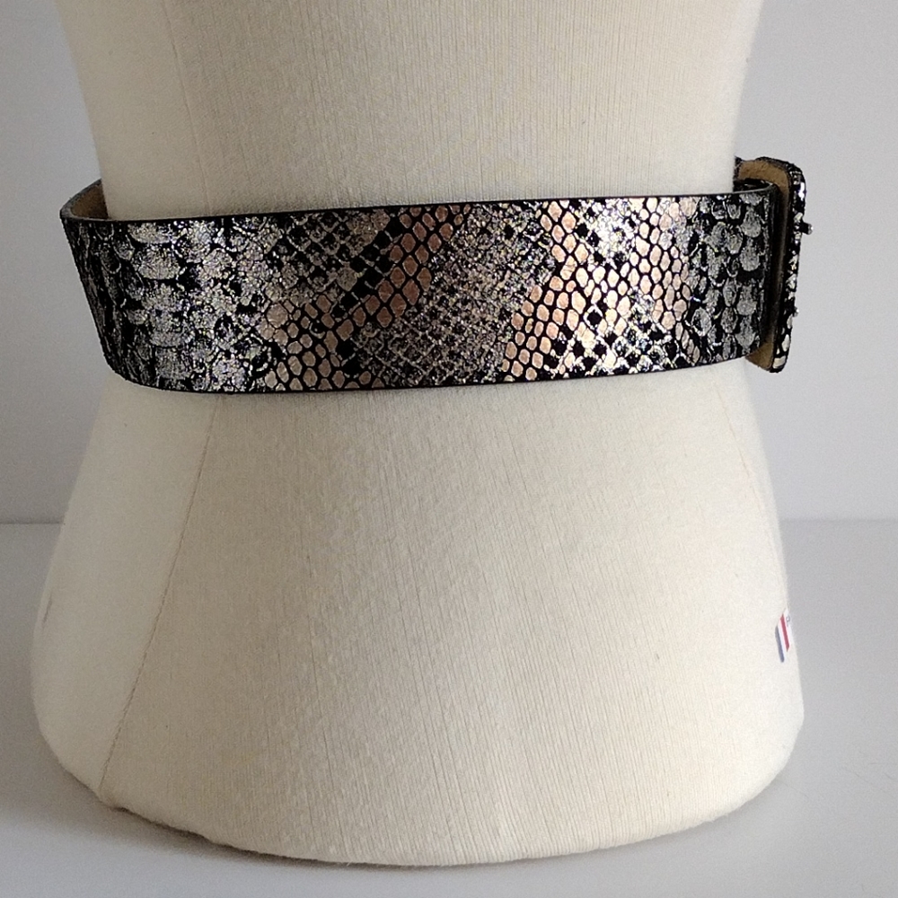 Lodis Metallic Snake Print Soft Leather Belt S